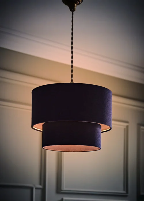 ValueLights Jodie Two Tier Navy Linen Easy Fit Lampshade - One Size Image 2