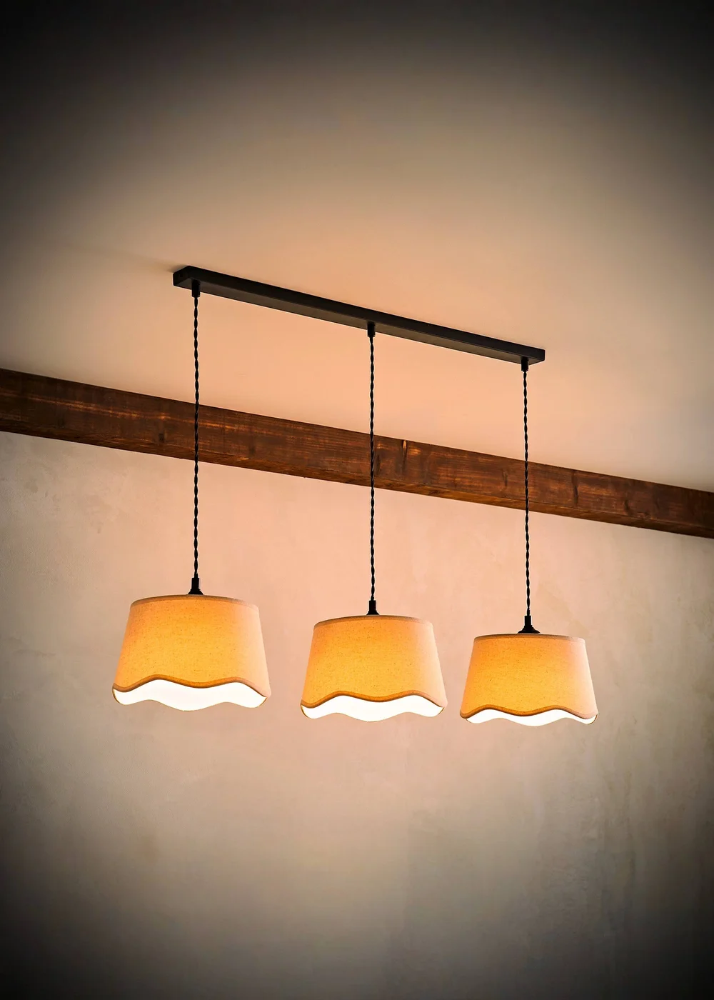 ValueLights Mabel 3 Drop Bar Ceiling Light with Scalloped Lampshades - One Size Image 2
