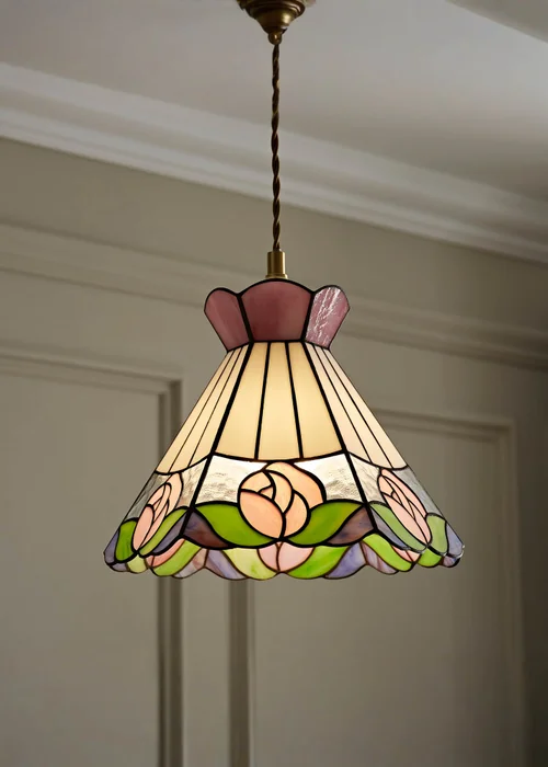 ValueLights Evelyn Tiffany Rose Glass Easy Fit Lampshade - One Size Image 1