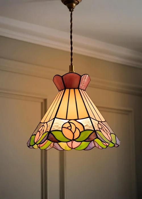ValueLights Evelyn Tiffany Rose Glass Easy Fit Lampshade - One Size Image 2