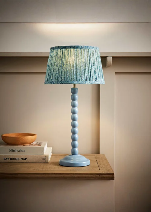 ValueLights Powder Blue Bobbin Table Lamp with Leaf Pleated Lampshade - One Size Image 1