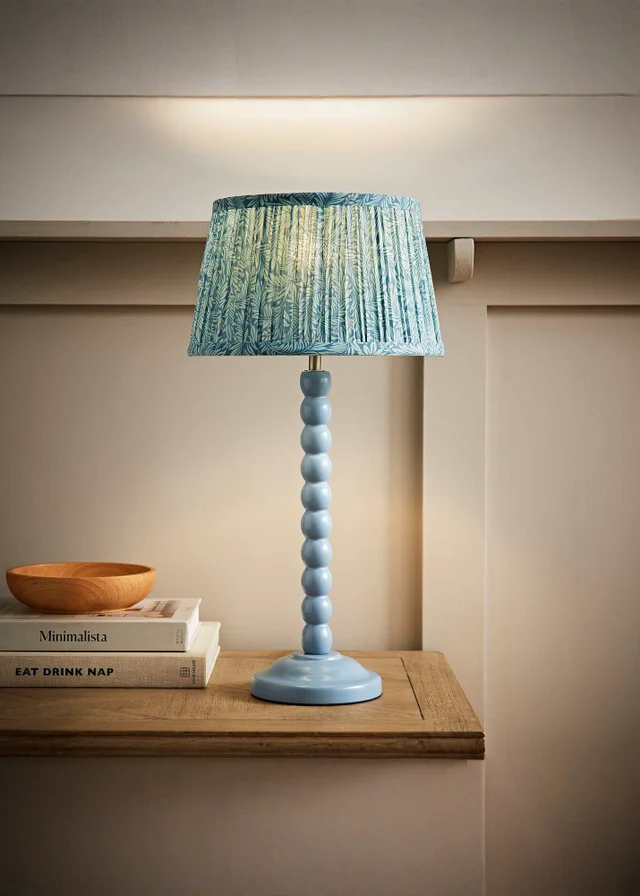 ValueLights Powder Blue Bobbin Table Lamp with Leaf Pleated Lampshade