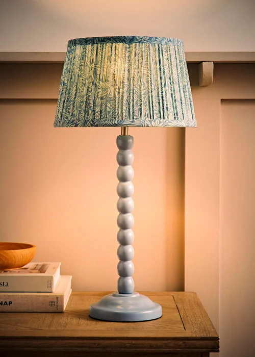ValueLights Powder Blue Bobbin Table Lamp with Leaf Pleated Lampshade - One Size Image 3