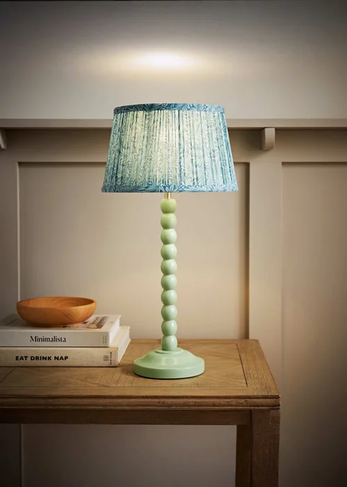 ValueLights Sage Green Bobbin Table Lamp with Leaf Pleated Lampshade - One Size Image 1