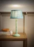 ValueLights Sage Green Bobbin Table Lamp with Leaf Pleated Lampshade - One Size Image 1