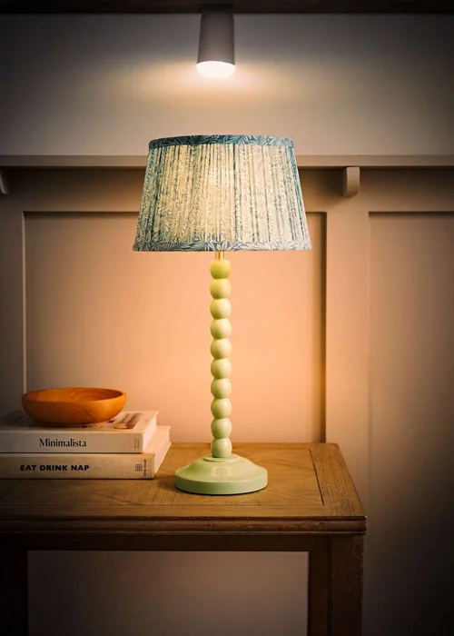 ValueLights Sage Green Bobbin Table Lamp with Leaf Pleated Lampshade - One Size Image 2