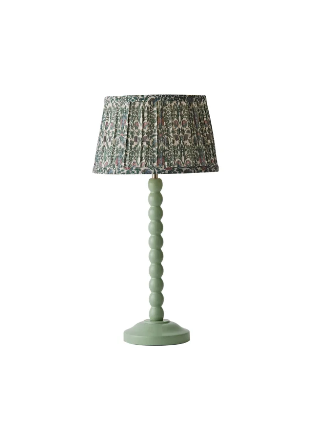 ValueLights Sage Green Bobbin Table Lamp with Floral Pleated Lampshade