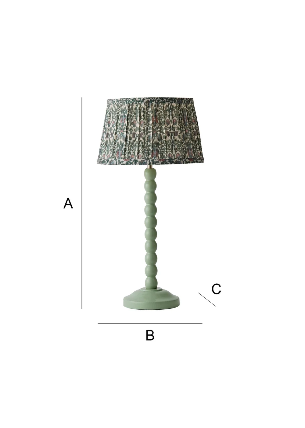 ValueLights Sage Green Bobbin Table Lamp with Floral Pleated Lampshade - One Size Image 6
