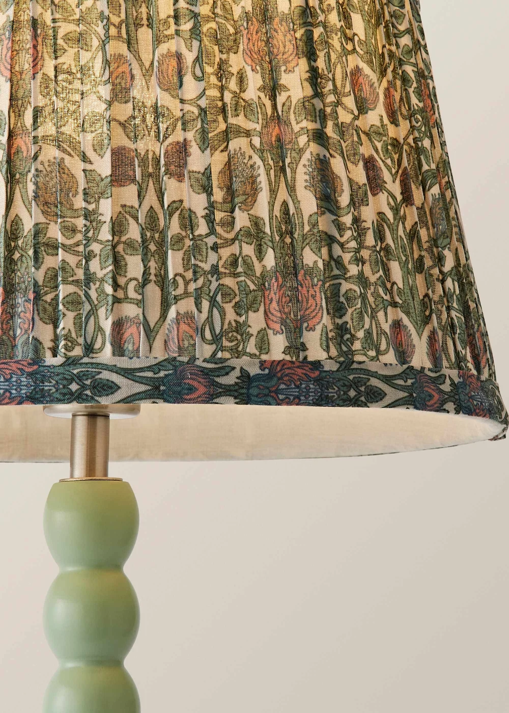 ValueLights Sage Green Bobbin Table Lamp with Floral Pleated Lampshade - One Size Image 4