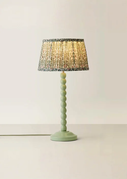 ValueLights Sage Green Bobbin Table Lamp with Floral Pleated Lampshade - One Size Image 5