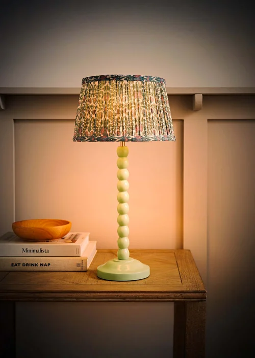 ValueLights Sage Green Bobbin Table Lamp with Floral Pleated Lampshade - One Size Image 3