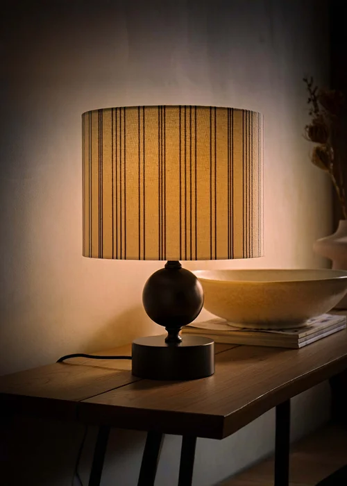 ValueLights Anthony Candlestick Table Lamp with Linen Stripe Lampshade - One Size Image 2
