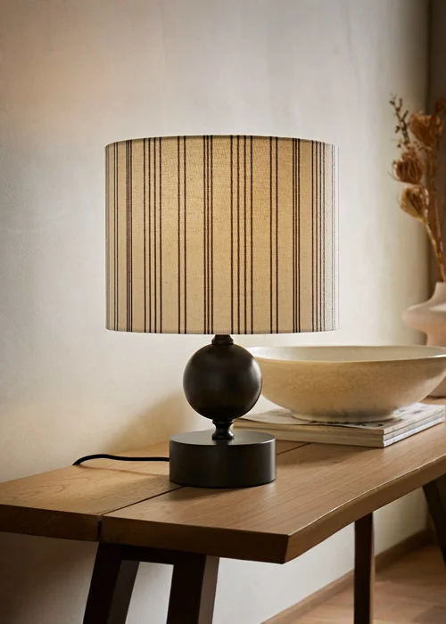 ValueLights Anthony Candlestick Table Lamp with Linen Stripe Lampshade - One Size Image 1