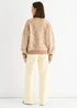 Gini London Camel Animal Print Wool Mix Cardigan Look Jumper - M/L Image 2