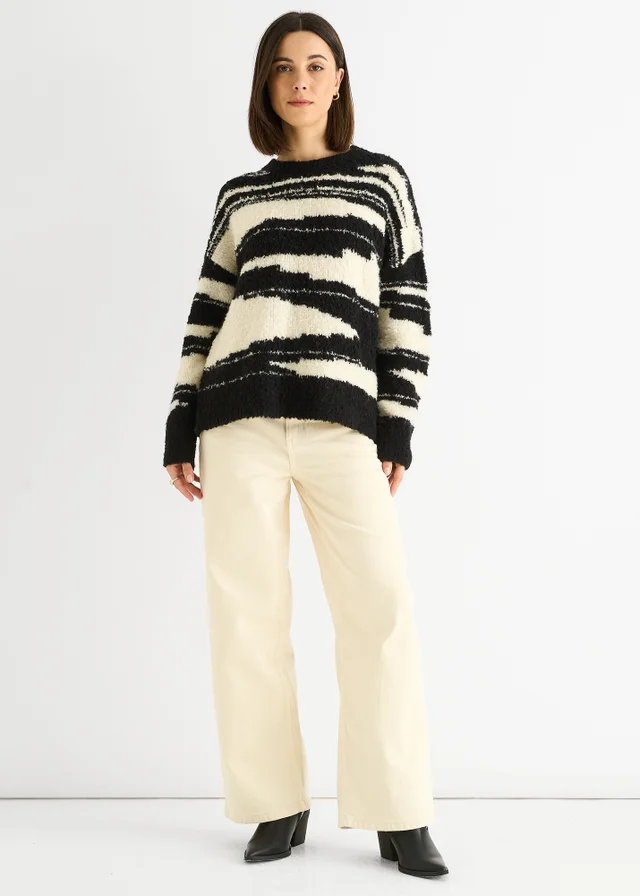 Gini London Mono Abstract Oversized Recycle Knit Jumper