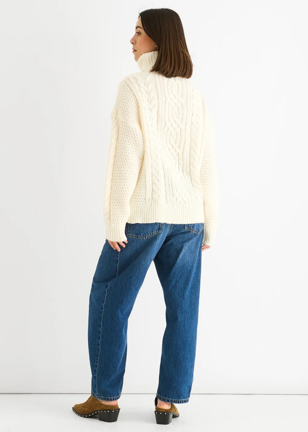 Gini London Cream Cable Knit High Neck Knit Jumper - Small/Medium Image 2