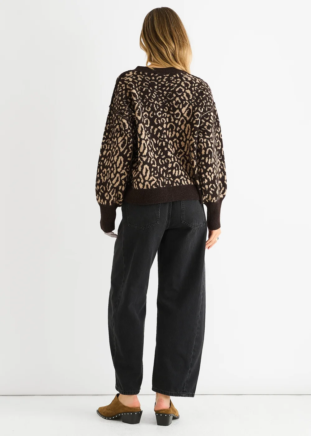 Gini London Chocolate Animal Print Wool Mix Cardigan Look Jumper - M/L Image 3