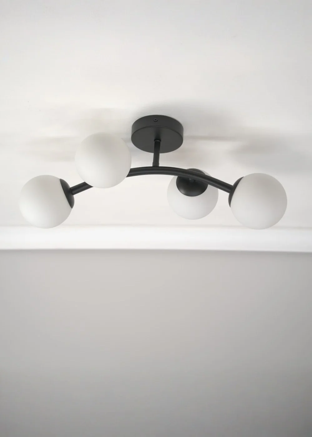 ValueLights Jas Black Semi-Flush Light with White Globe Shade (20cm x 22cm x 48cm) - One Size Image 2