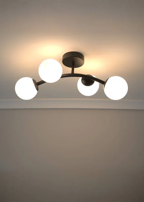 ValueLights Jas Black Semi-Flush Light with White Globe Shade (20cm x 22cm x 48cm) - One Size Image 1