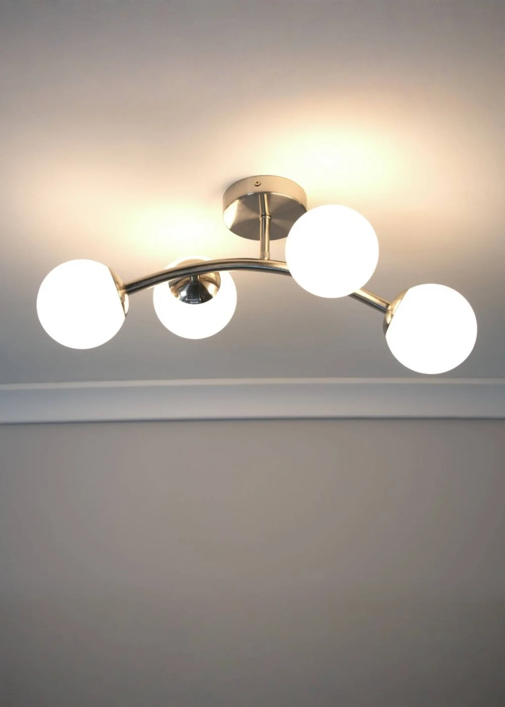 ValueLights Jas Brushed Semi-Flush Light with White Globe Shade (20cm x 22cm x 48cm) - One Size Image 1