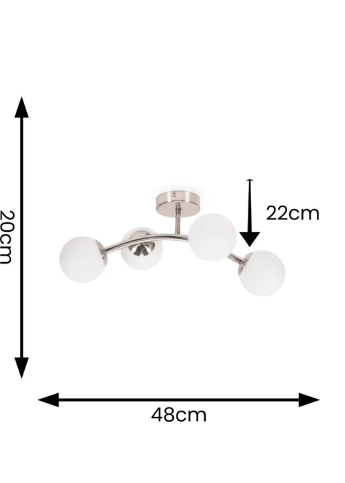 ValueLights Jas Brushed Semi-Flush Light with White Globe Shade (20cm x 22cm x 48cm) - One Size Image 4