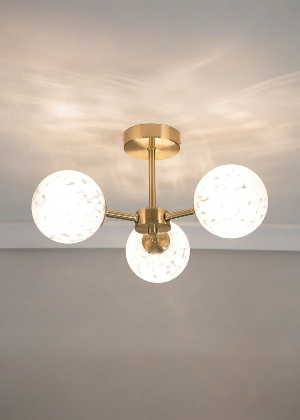 ValueLights India Brushed Gold Ceiling Light with White Globe Shades - One Size Image 1