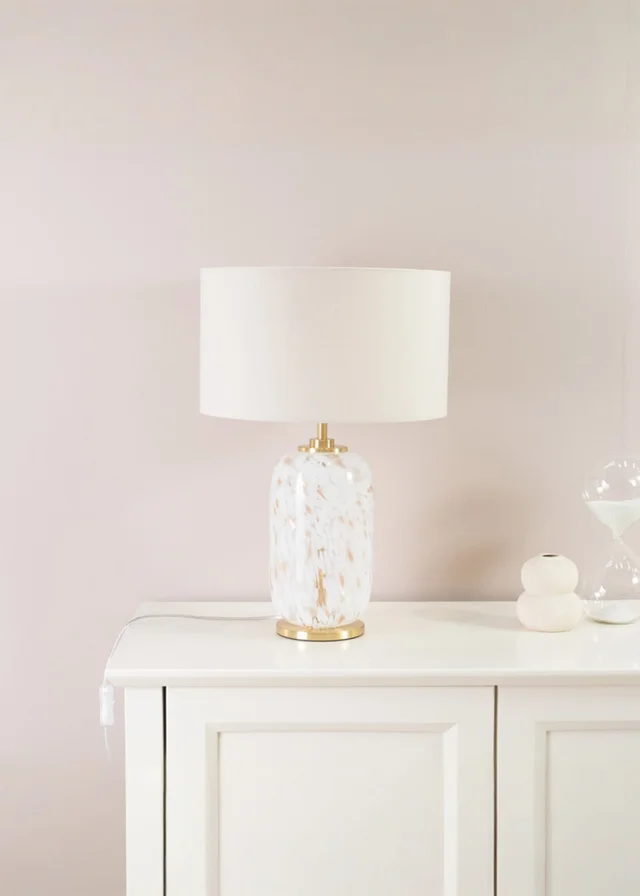 ValueLights India Confetti Glass Table Lamp with Natural Lampshade
