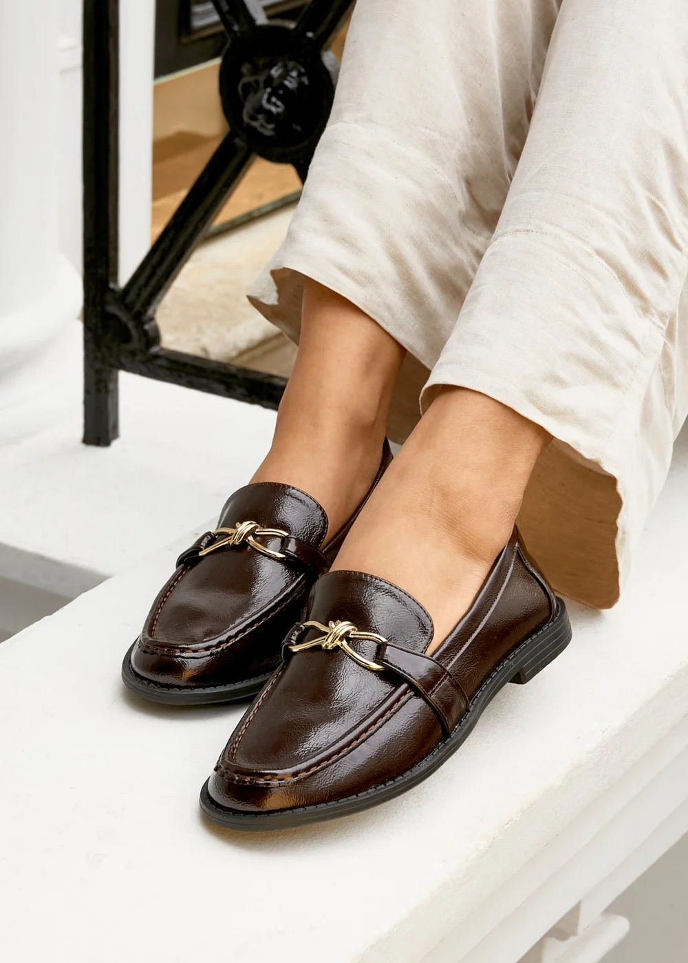 Linzi Affluent Brown Faux Leather Slip On Loafer - Size 6 Image 1