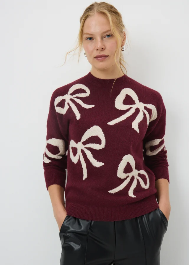 Burgundy Sparkle Bow Jumper