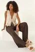 Dusk Brown Textured Elastic Waist Trousers - 8 Image 2