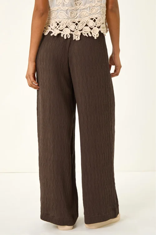 Dusk Brown Textured Elastic Waist Trousers - 8 Image 4