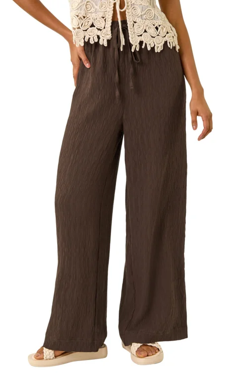 Dusk Brown Textured Elastic Waist Trousers - 8 Image 1