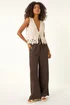 Dusk Brown Textured Elastic Waist Trousers - 8 Image 3