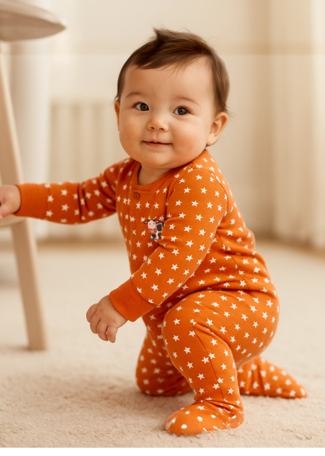 Lucy & Sam Orange Pumpkin Star Button Babygrow (0 to 24 Months)