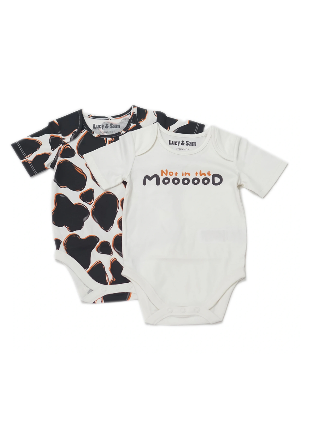 Lucy & Sam Black Cow 2 Pack Bodysuit (0 to 24 Months) - 3-6 months Image 2