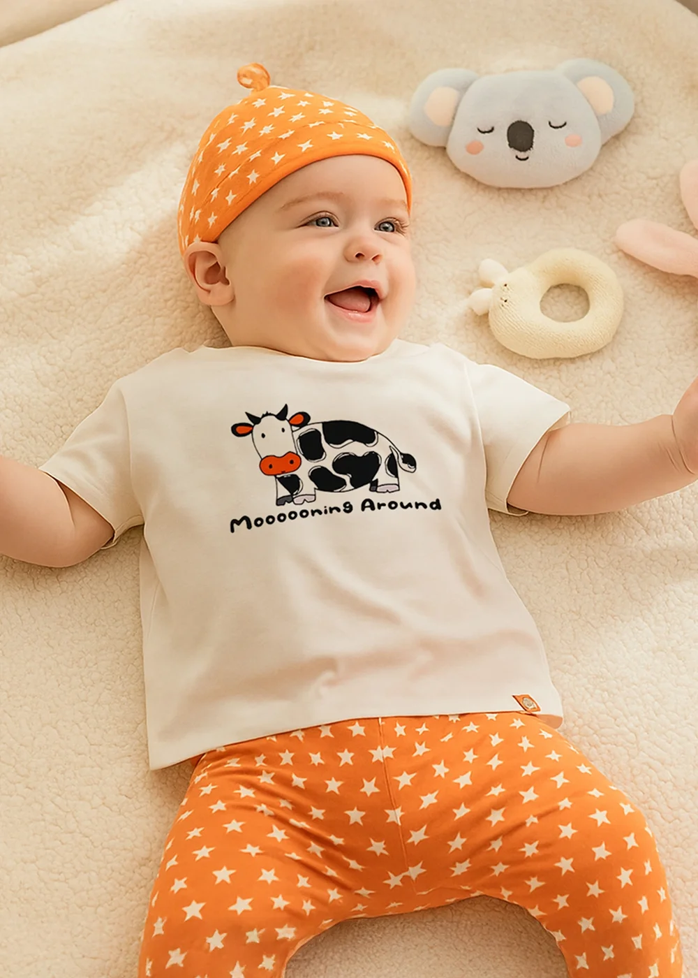 Lucy & Sam Cream Mooing Around Short Sleeve Tee (6 Months to 6 Years) - 6-9 months Image 1