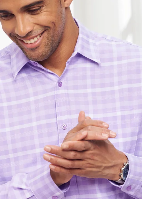 Cotton Traders Pastel Lilac Long Sleeve Classic Soft Touch Patterned Shirt - Large Image 3