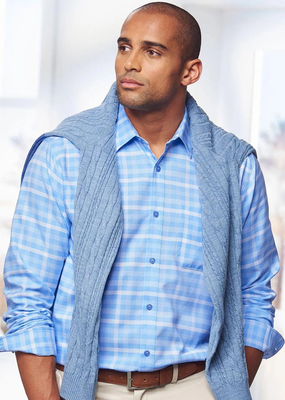 Cotton Traders Blue Frost Long Sleeve Classic Soft Touch Patterned Shirt - Medium Image 1