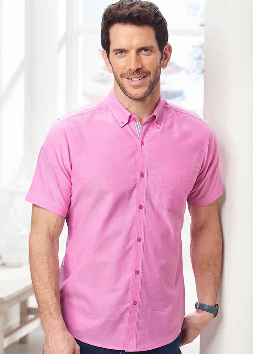 Cotton Traders Carnation Pink Iconic Short Sleeve Plain Oxford Shirt - XXL Image 2