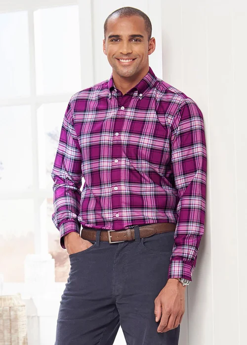 Cotton Traders Bright Plum Long Sleeve Easy Iron Check Shirt - Medium Image 2