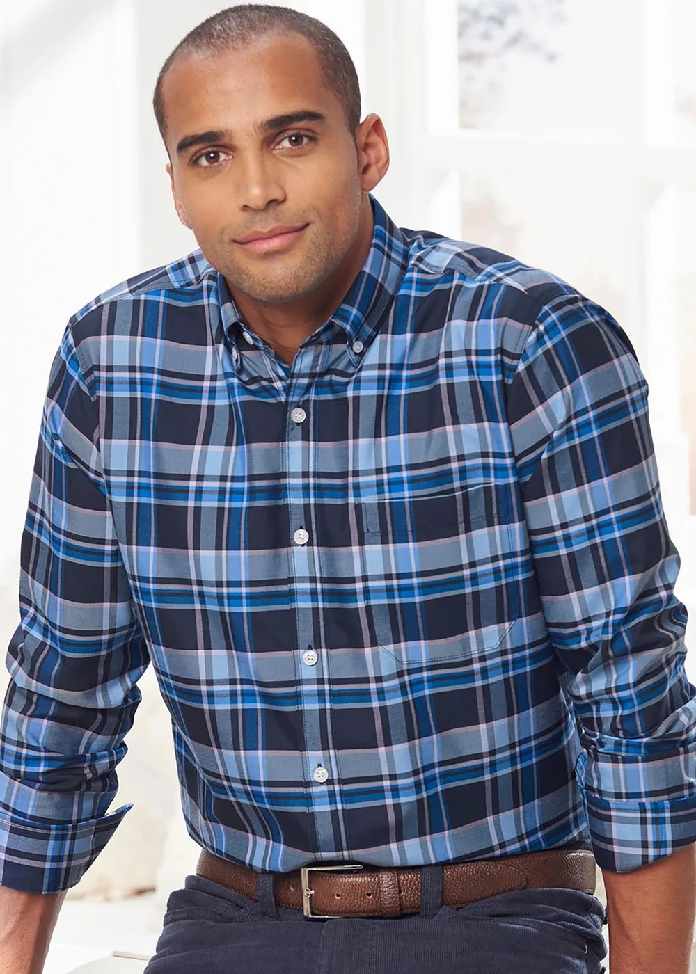 Cotton Traders Twilight Long Sleeve Easy Iron Check Shirt - Medium Image 2