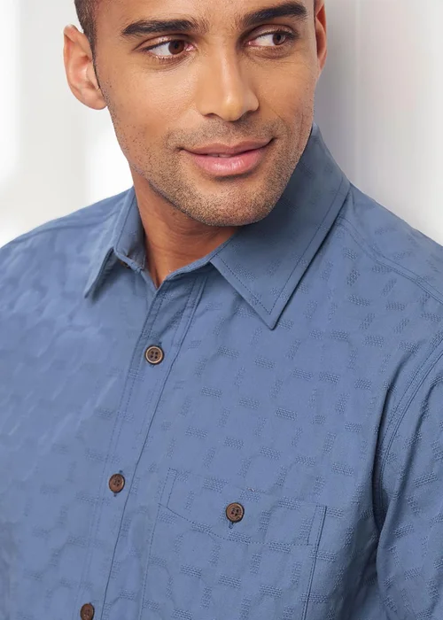 Cotton Traders Misty Blue Short Sleeve Casual Cotton Textured Shirt - 3XL Image 4