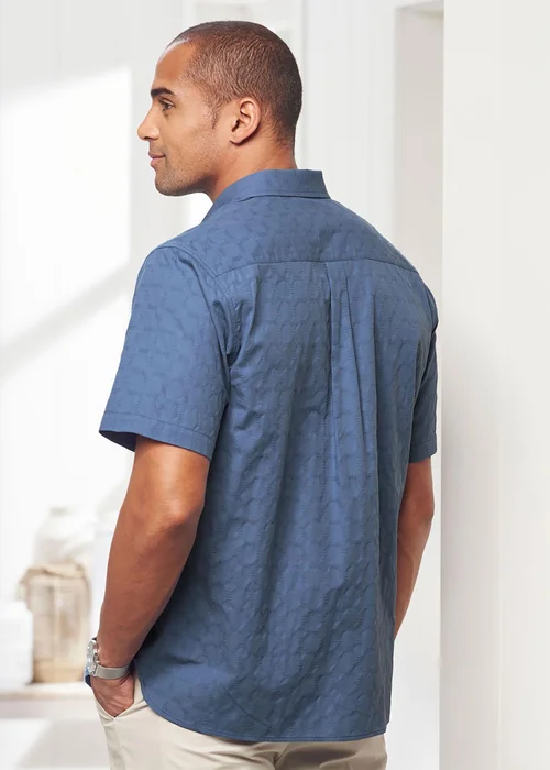 Cotton Traders Misty Blue Short Sleeve Casual Cotton Textured Shirt - 3XL Image 3