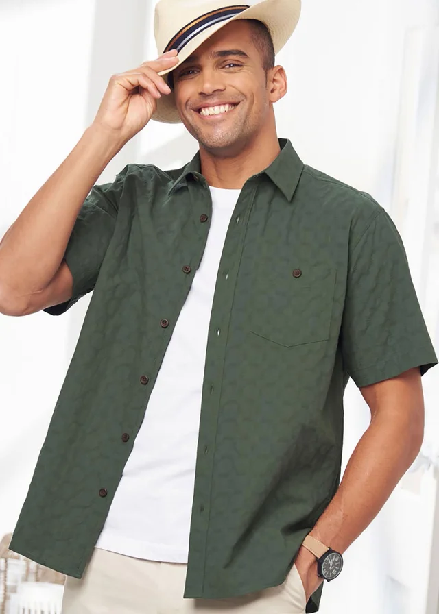 Cotton Traders Everglade Short Sleeve Casual Cotton Textured Shirt