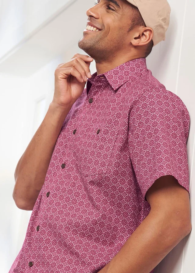 Cotton Traders Sienna Coral Short Sleeve Casual Cotton Print Shirt