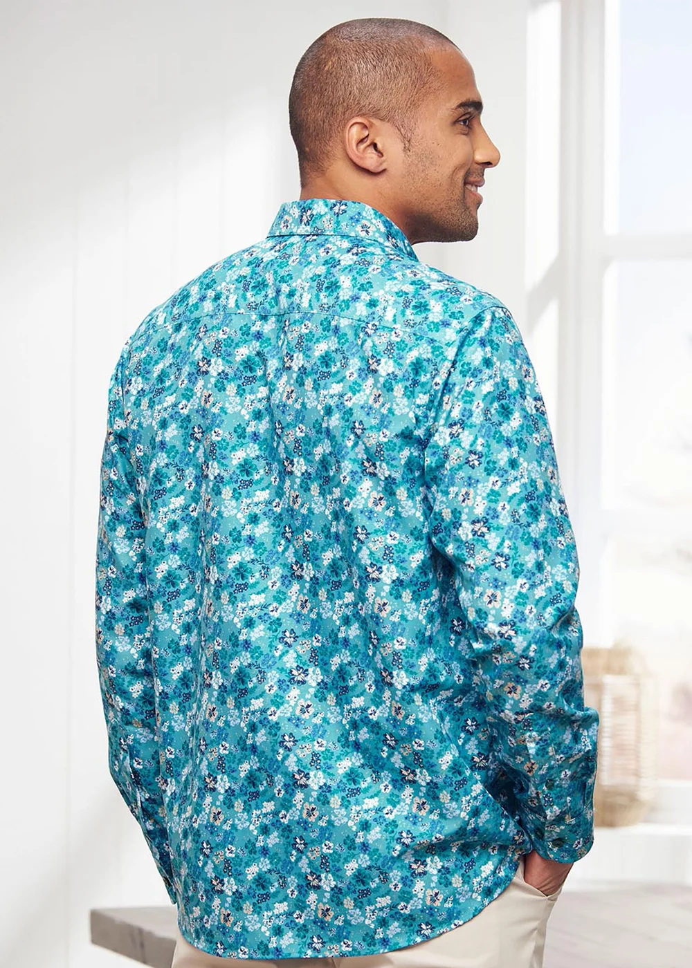 Cotton Traders Light Jade Long Sleeve Classic Soft Touch Print Shirt - Extra Large Image 2