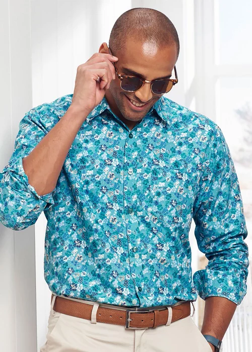 Cotton Traders Light Jade Long Sleeve Classic Soft Touch Print Shirt - Extra Large Image 1