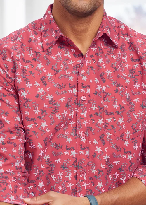 Cotton Traders Red Coral Long Sleeve Classic Soft Touch Print Shirt - 5XL Image 4