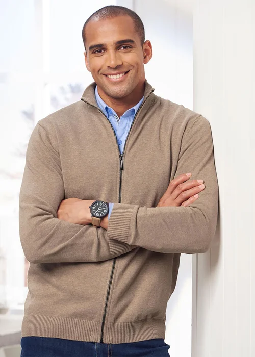 Cotton Traders Sandstone Cotton Zip-Through Cardigan - 3XL Image 1