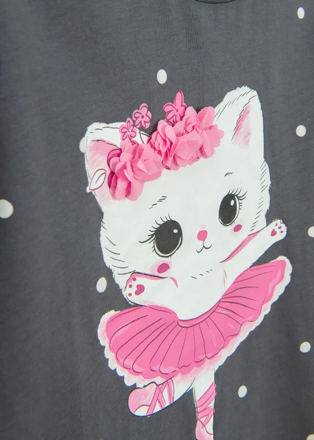 Cool Club Black Long Sleeve printed Ballerina Cat Top (3-7 yrs)